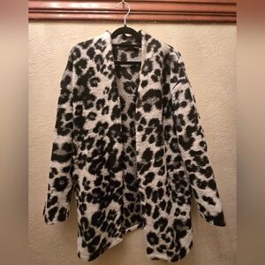 M&S Collection Leopard Print Open Front Cardigan | Fuzzy Knit Coatigan | P2P 23”